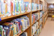  Books on a shelf in a library.